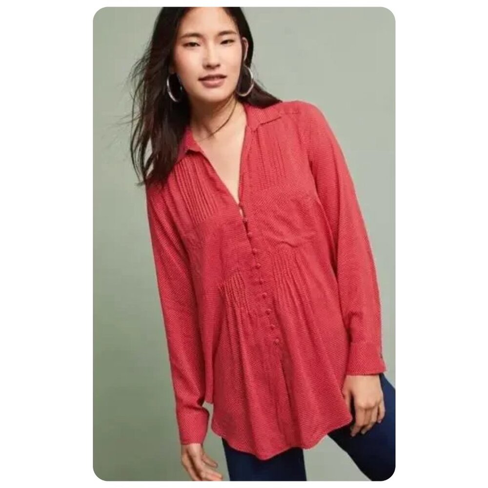 ! Anthropologie Maeve Matilda Red Long Sleeve Polka Dot Blouse sz S